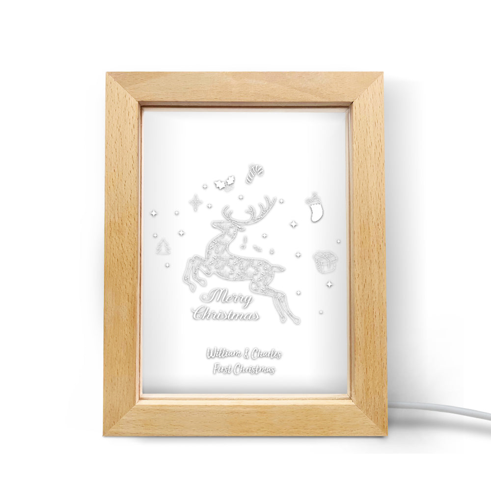 Custom Christmas Night Light Personalized 3D Elk Wooden Frame Lamp Gift