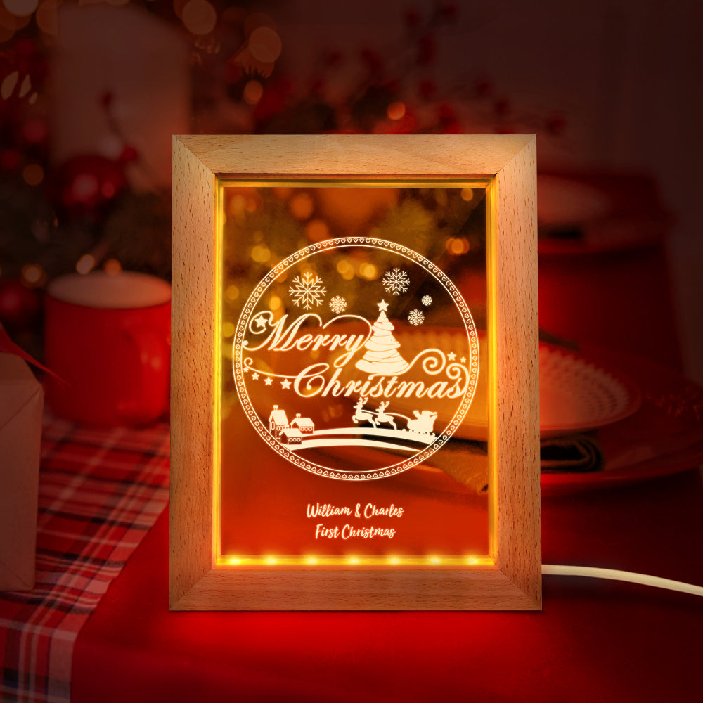 Custom Christmas Night Light Personalized 3D Christmas Pattern Wooden Frame Lamp Gift