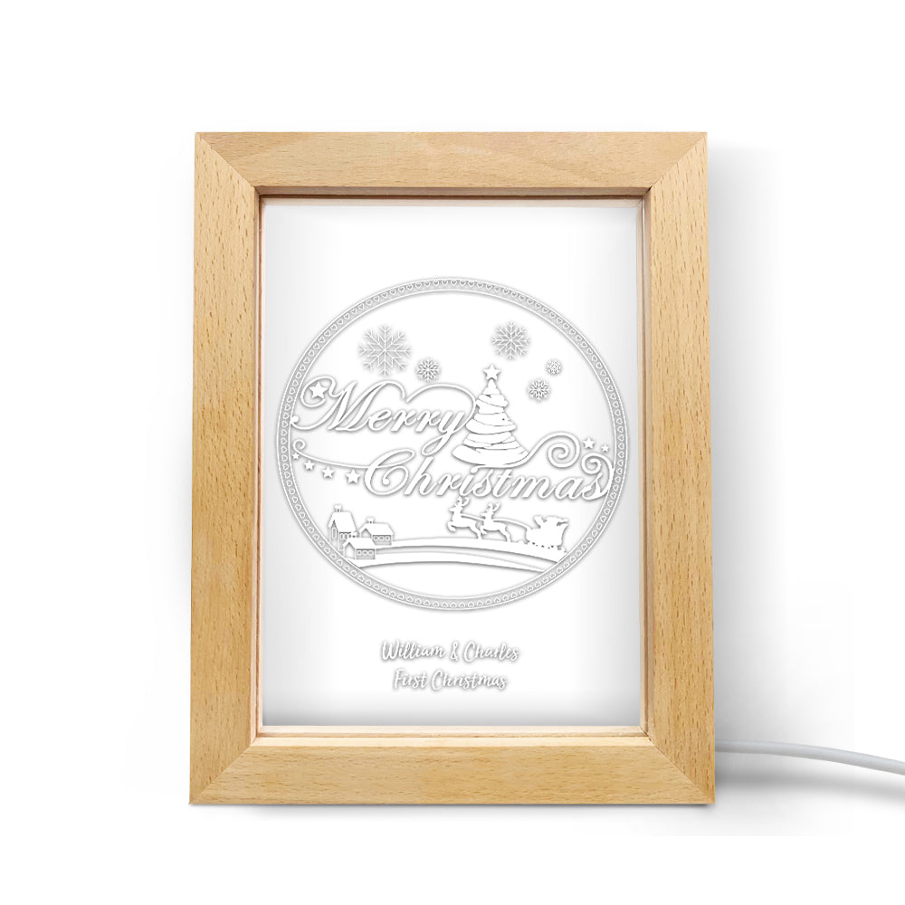 Custom Christmas Night Light Personalized 3D Christmas Pattern Wooden Frame Lamp Gift