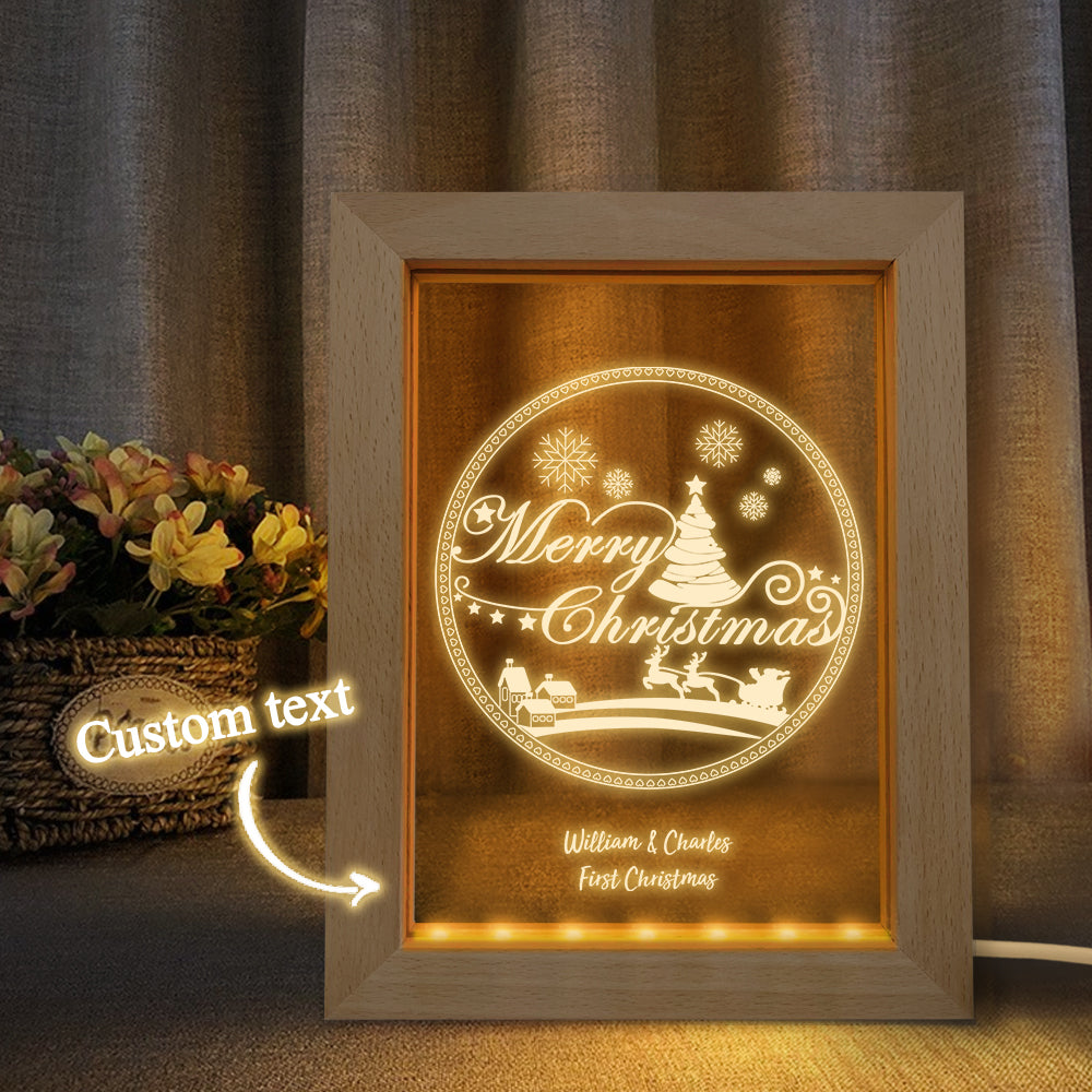 Custom Christmas Night Light Personalized 3D Christmas Pattern Wooden Frame Lamp Gift