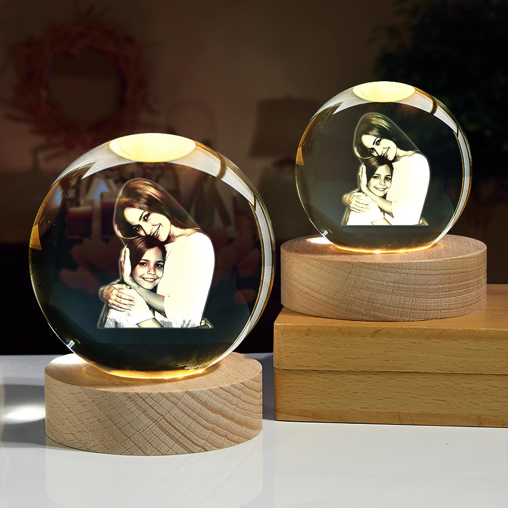 Custom 2D Photo Crystal Ball Night Light Personalized Photo Crystal Light for Mother's Day