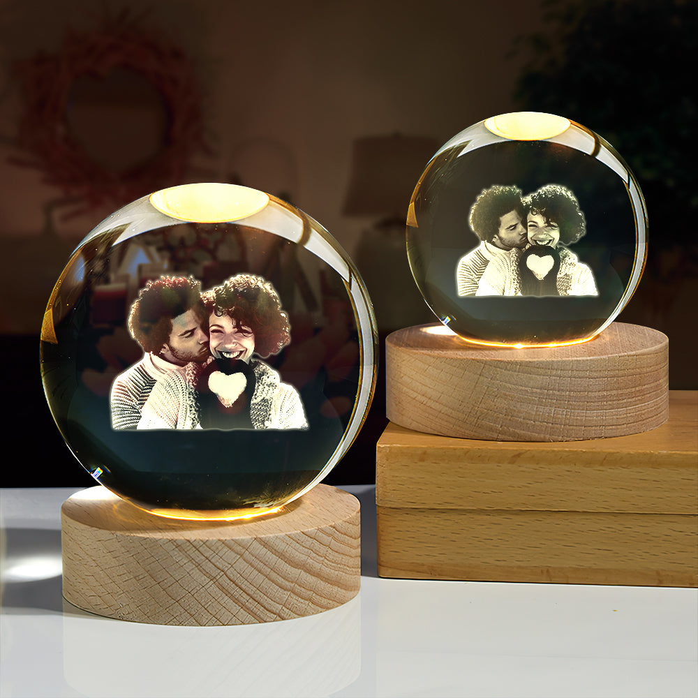 Custom 2D Photo Crystal Ball Night Light Personalized Photo Crystal Light Birthday Anniversary Wedding Gifts