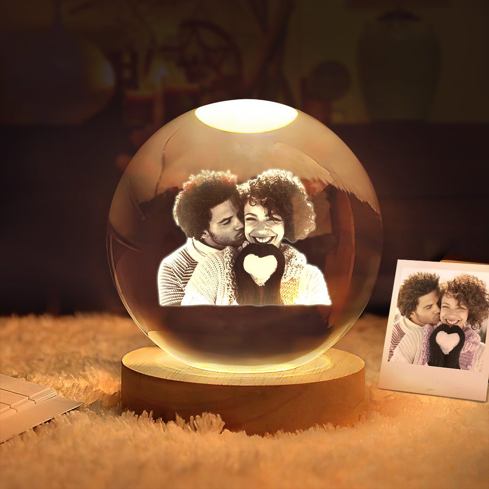 Custom 2D Photo Crystal Ball Night Light Personalized Photo Crystal Light Birthday Anniversary Wedding Gifts
