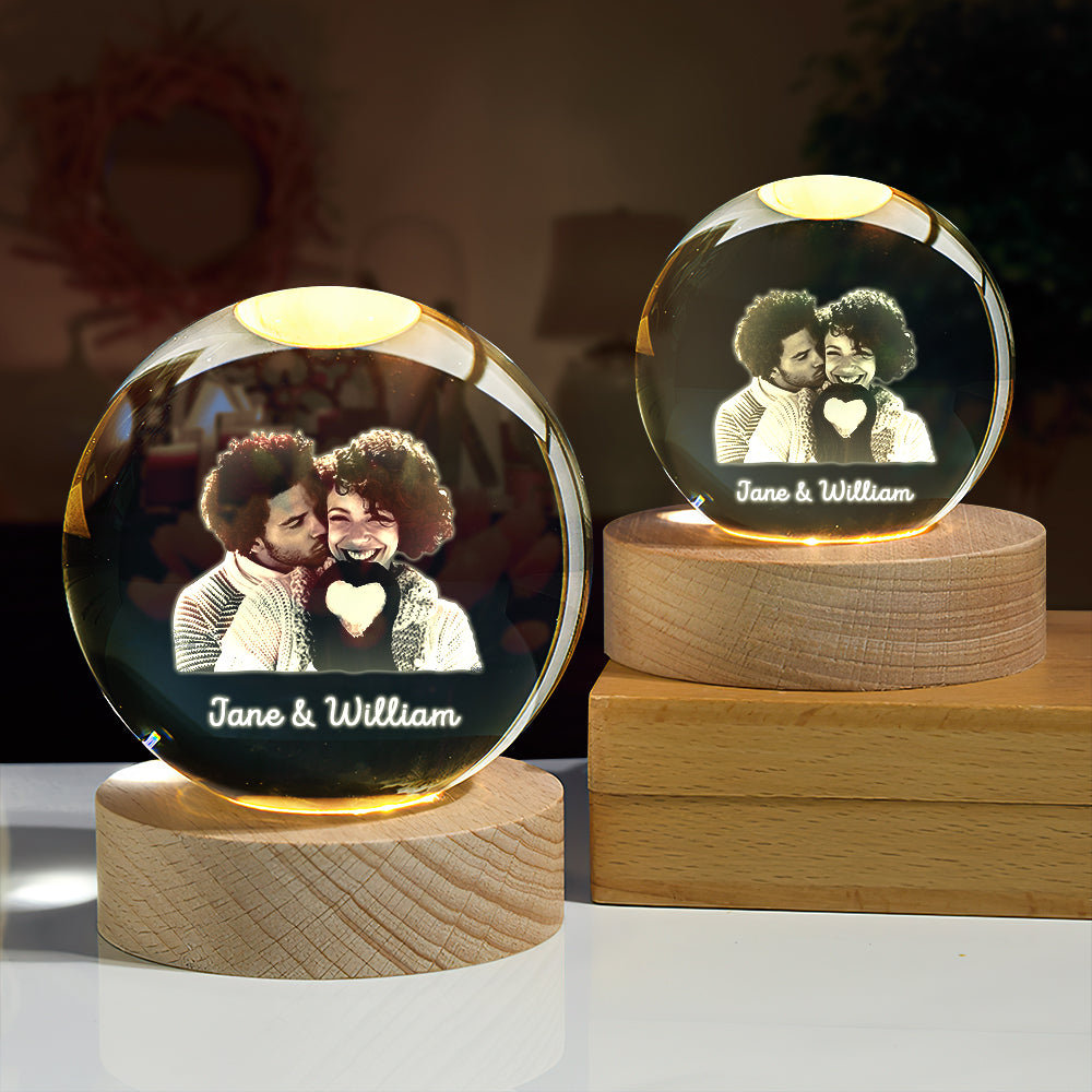 Custom 2D Photo Crystal Ball Night Light Personalized Photo Crystal Light Birthday Anniversary Wedding Gifts