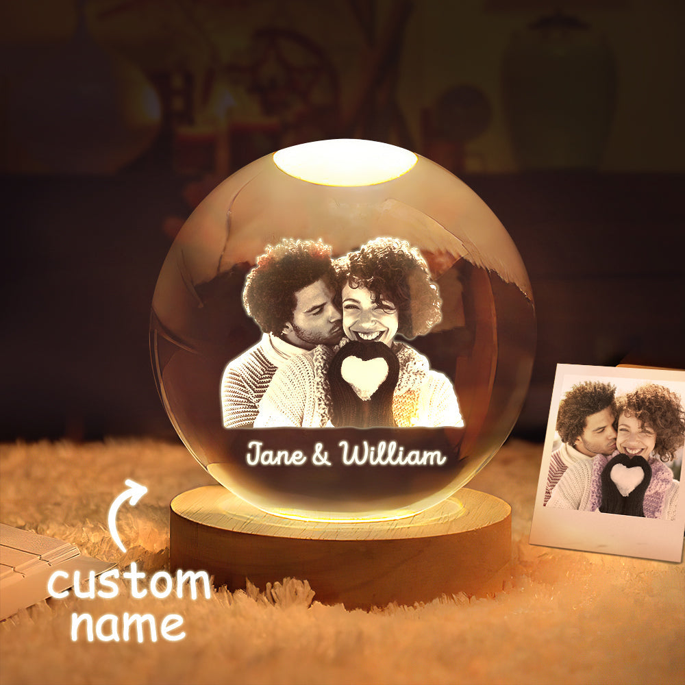 Custom 2D Photo Crystal Ball Night Light Personalized Photo Crystal Light for Baby Ultrasound Birthday Anniversary Wedding Gifts