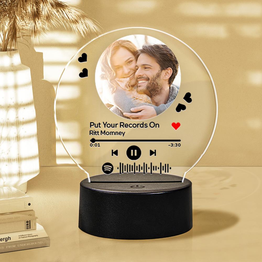 Custom Spotify Plaque Photos Frame Personalized Scannable Music Night Light Glass Art Gifts Home Decor