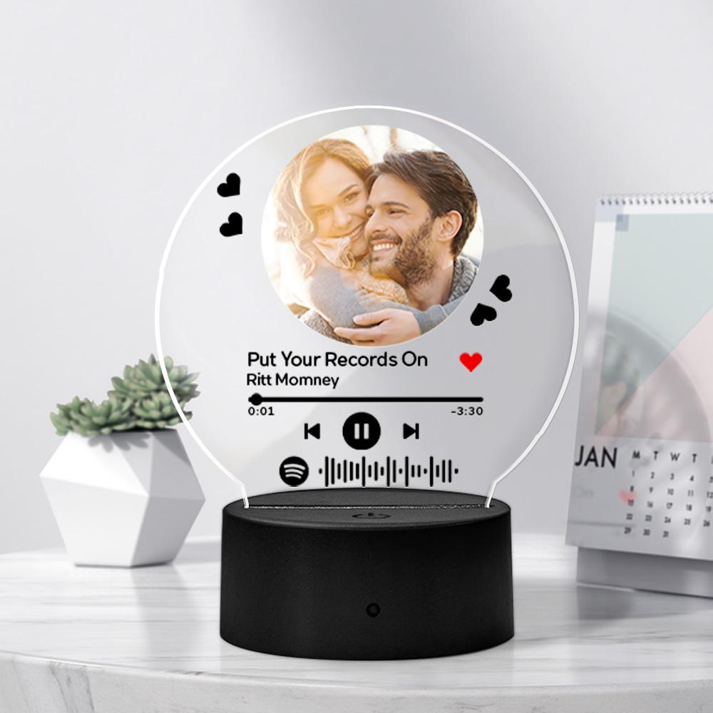 Custom Spotify Plaque Photos Frame Personalized Scannable Music Night Light Glass Art Gifts Home Decor