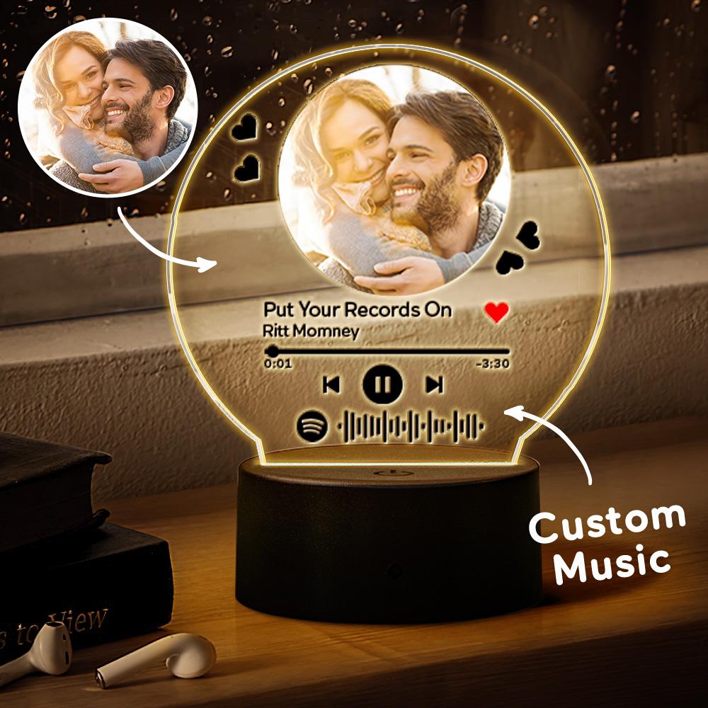 Custom Spotify Plaque Photos Frame Personalized Scannable Music Night Light Glass Art Gifts Home Decor