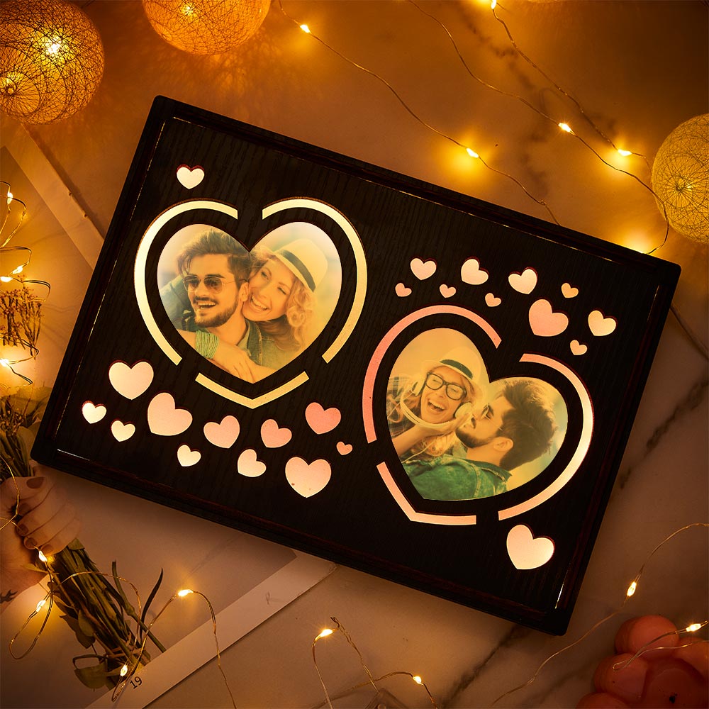Custom Heart Photo Lamp Personalized Wooden Night Light Gift for Couple