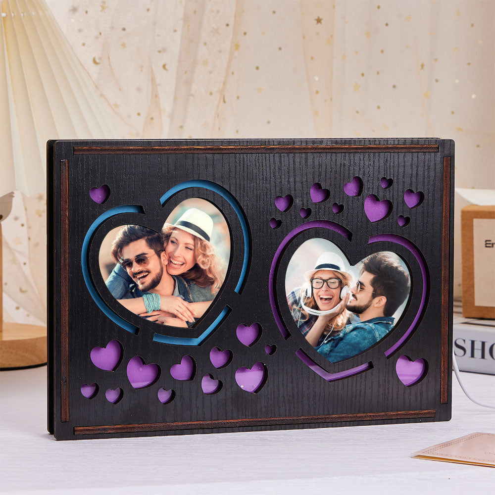 Custom Heart Photo Lamp Personalized Wooden Night Light Gift for Couple