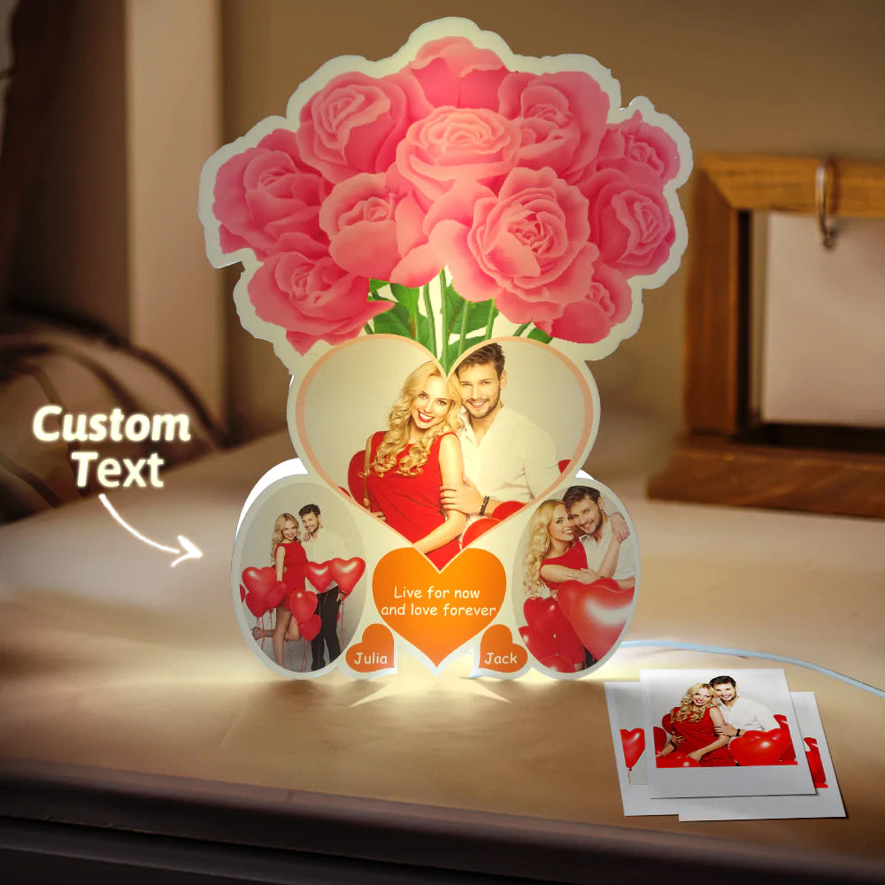 Personalized Rose Photo Lights Gift for Lover