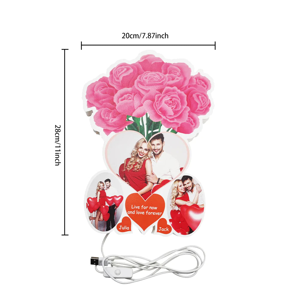 Personalized Rose Photo Lights Gift for Lover