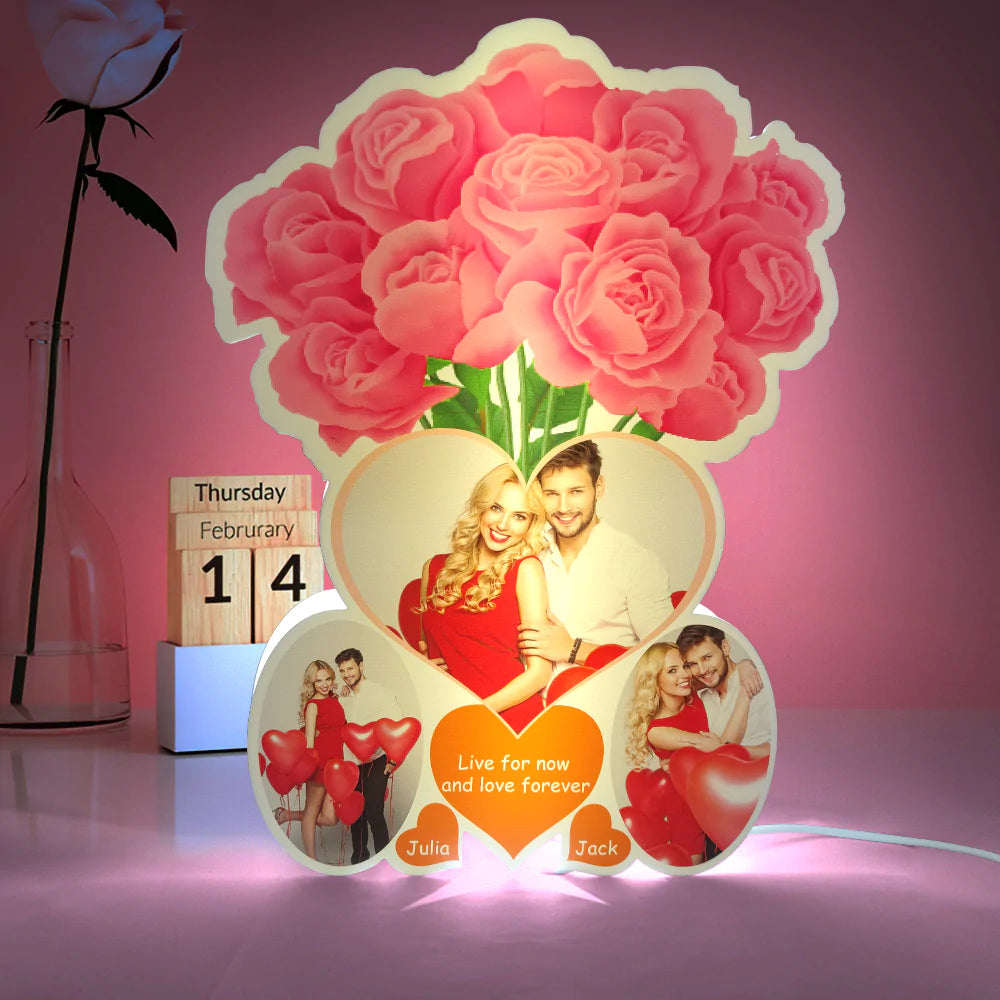 Personalized Rose Photo Lights Gift for Lover