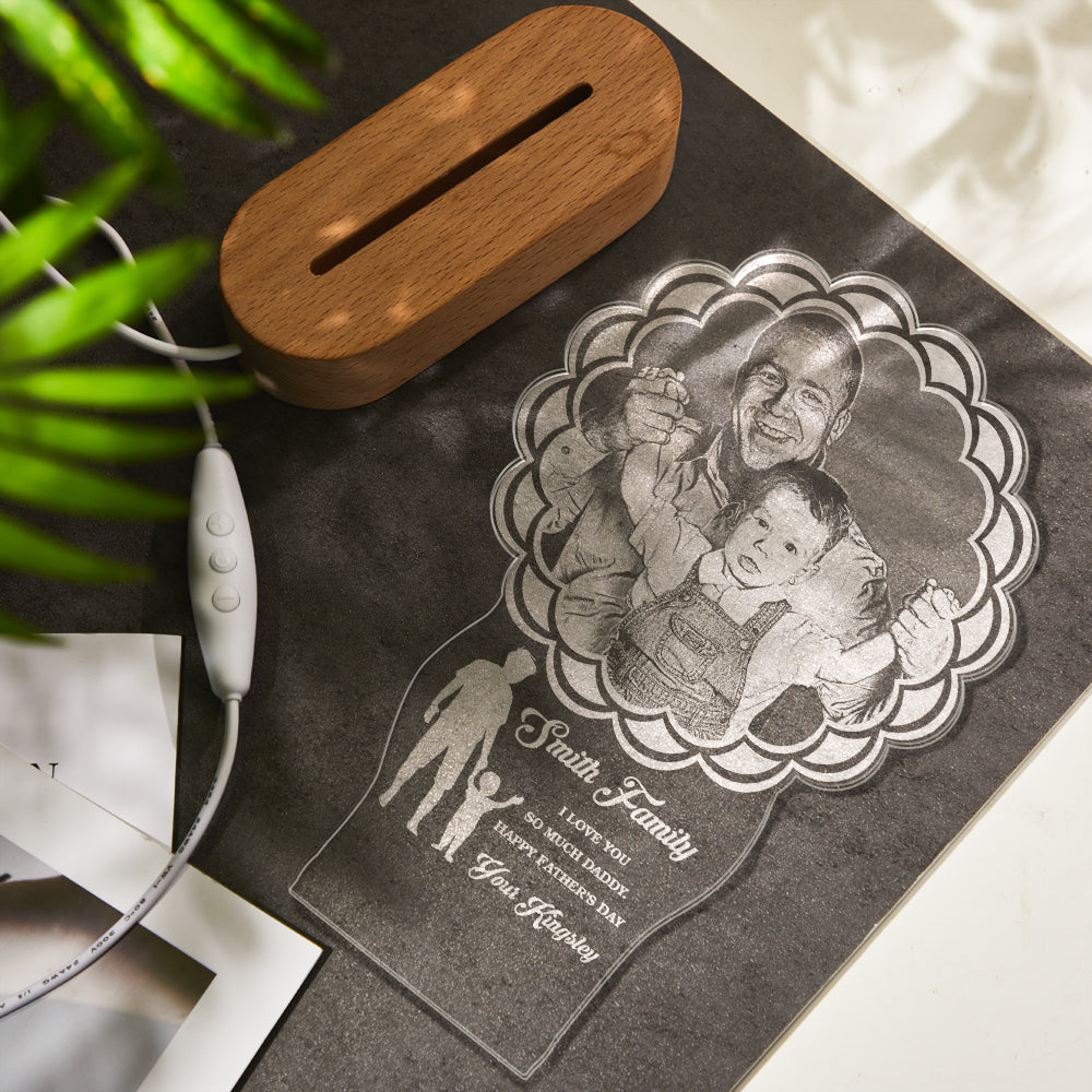 Custom Photo Father Child Lamp Personalized Engraved 7 Colors Acrylic Night Light Father's Day GIfts