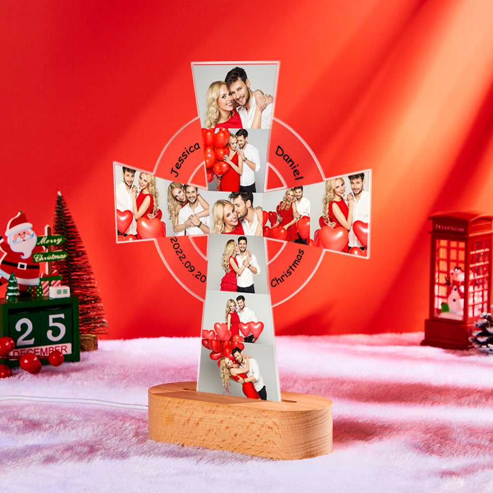 Custom Photo Engraved Cross Night Light Personalized Acrylic Lamp Gift for Lover