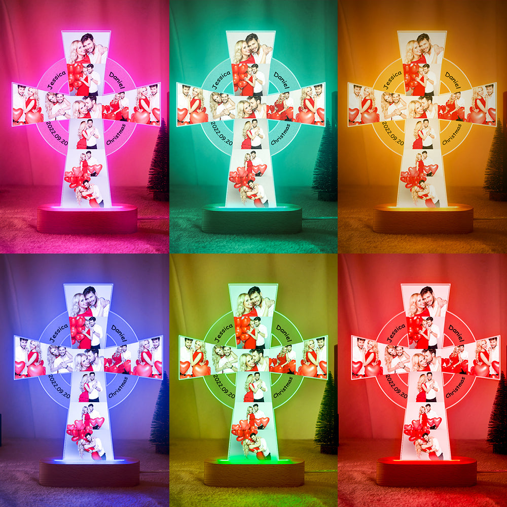 Custom Photo Engraved Cross Night Light Personalized Acrylic Lamp Gift for Lover
