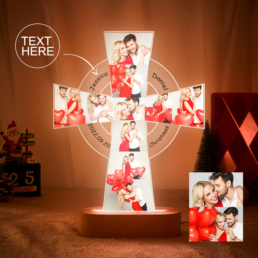 Custom Photo Engraved Cross Night Light Personalized Acrylic Lamp Gift for Lover
