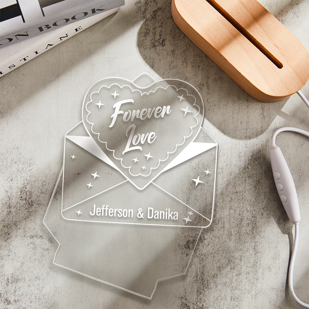 Custom Text Acrylic Envelope Night Light Personalized Coloful Lamp Valentines Day Gift