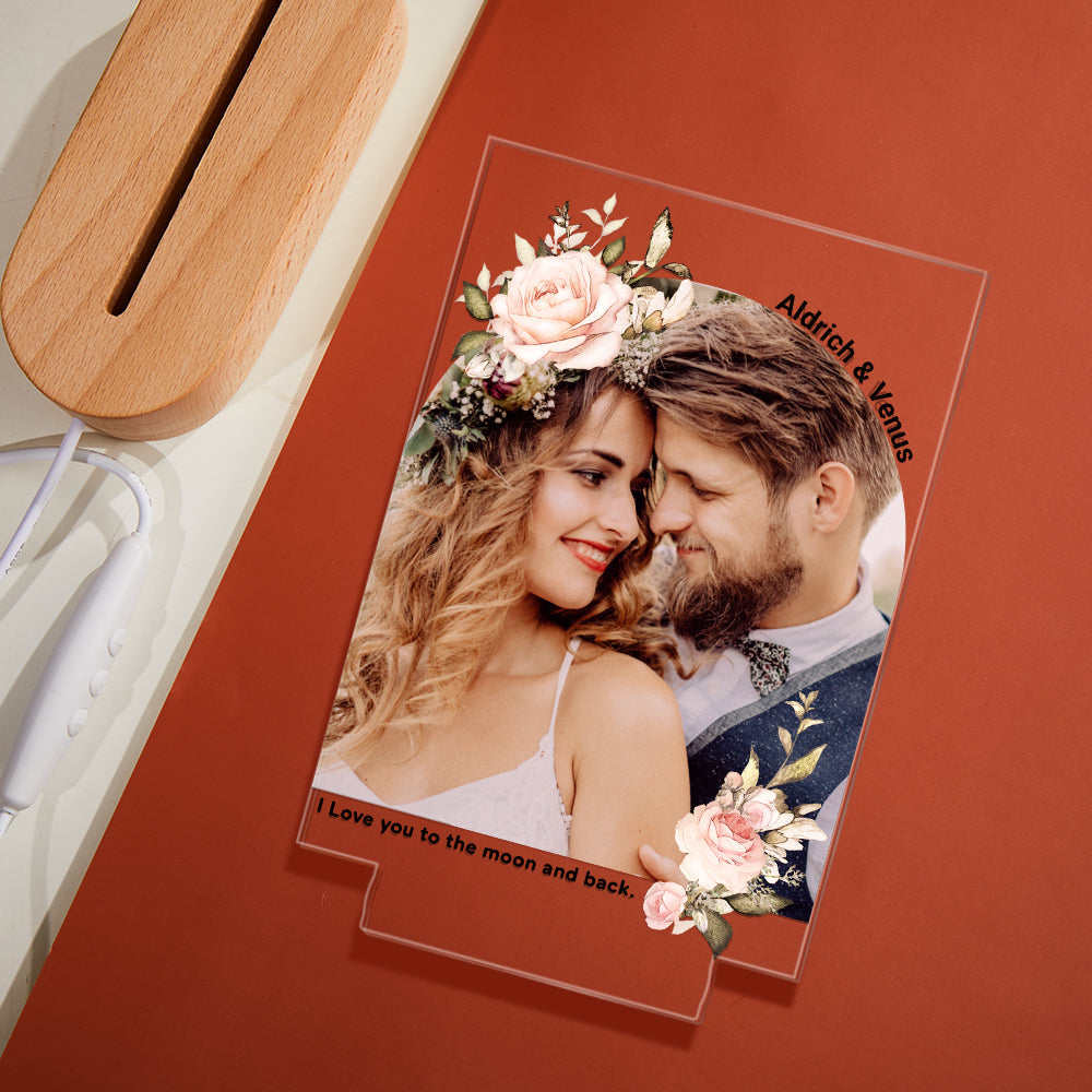 Custom Photo Print with Flowers Colorful Lamp Personalized Acrylic Night Light Engagement Gift