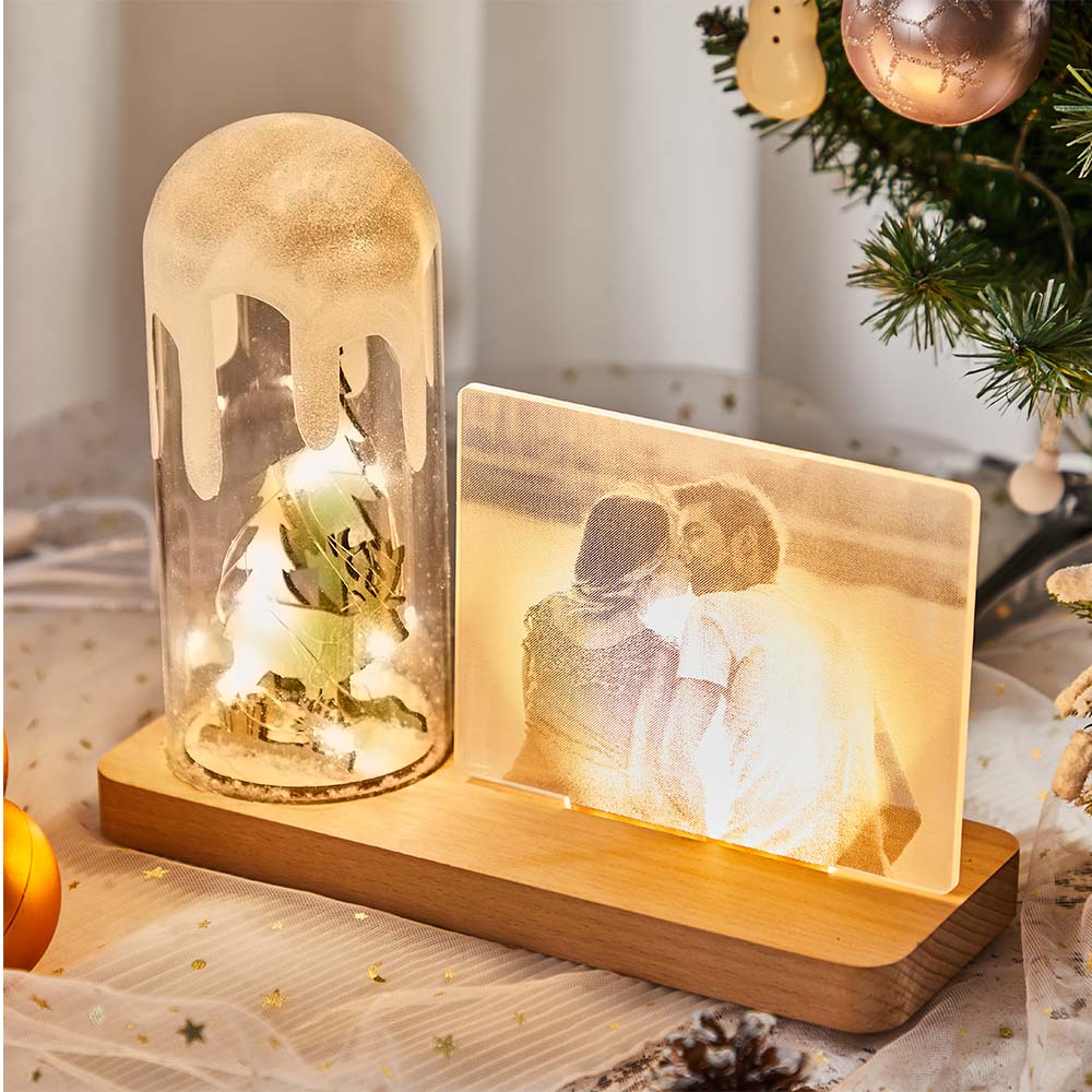 Custom Acrylic Photo Night Light Christmas Tree Glass Dome Lamp for Festival