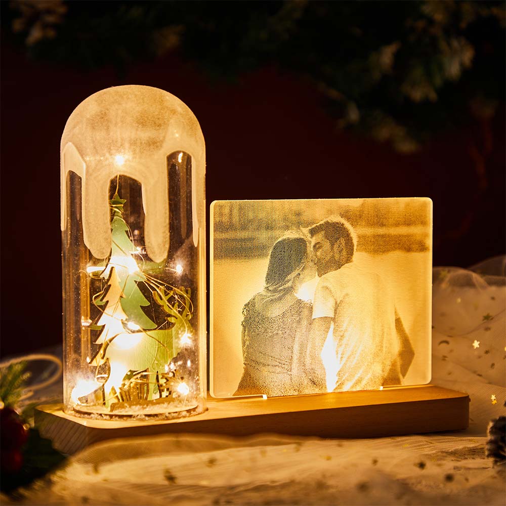 Custom Acrylic Photo Night Light Christmas Tree Glass Dome Lamp for Festival