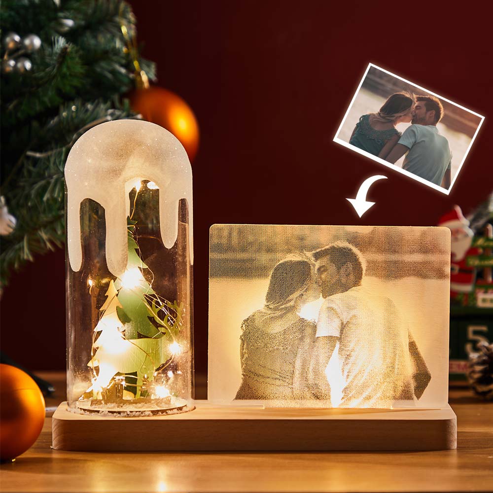 Custom Acrylic Photo Night Light Christmas Tree Glass Dome Lamp for Festival