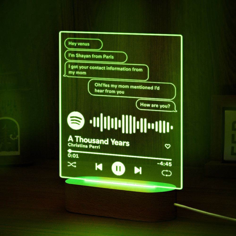 Custom Message Music Plaque Lamp Scannable Spotify Code Colorful Night Light Valentine's Day Gift