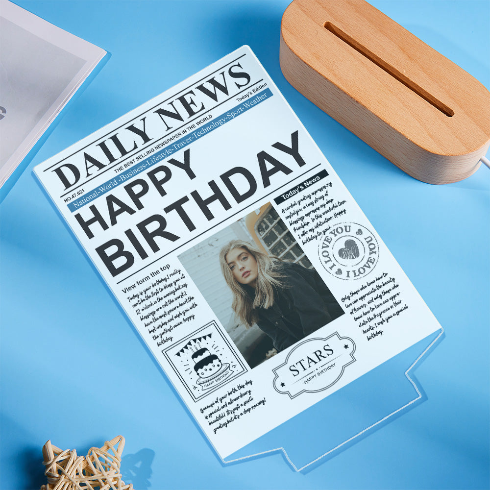 Custom Photo News Acrylic Plaque Colorful Lamp Personalized Night Light Birthday Gifts Memories Gift