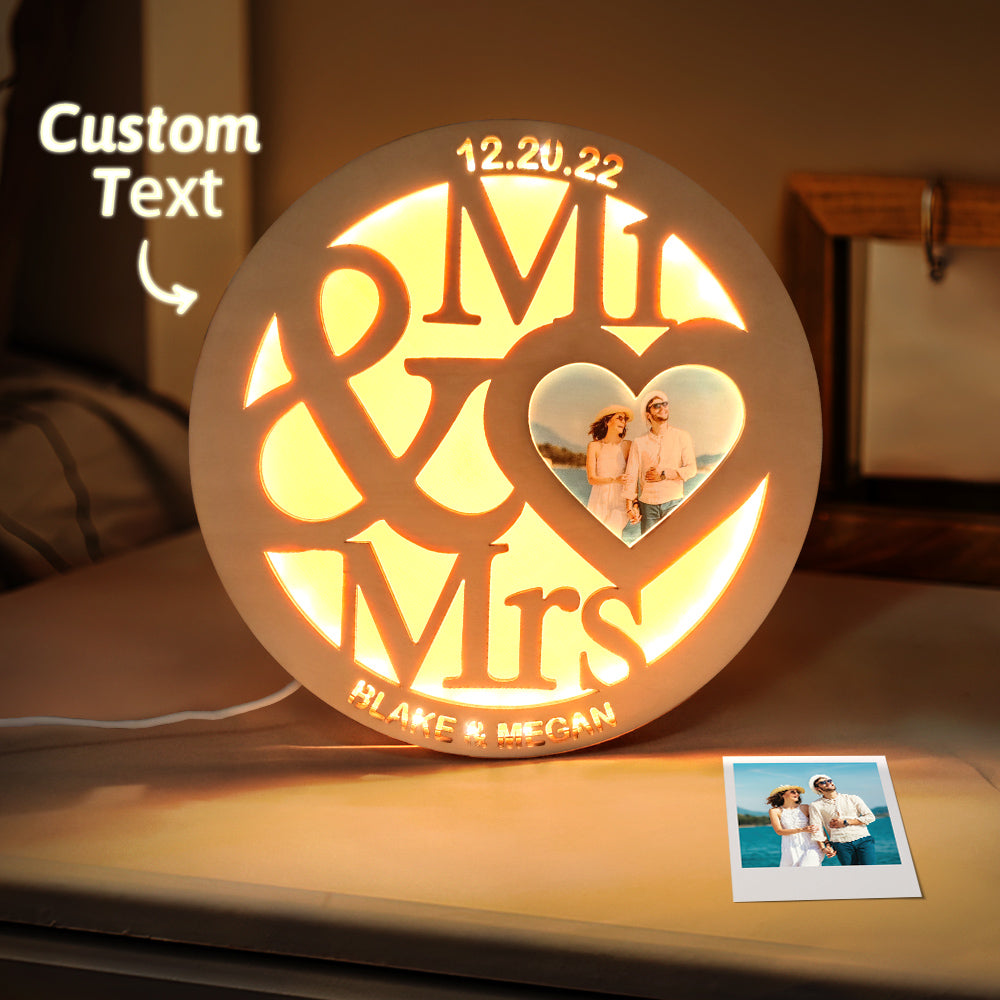 Custom Photo Wooden Lamp Personalized Engraved Name Night Light for Lover