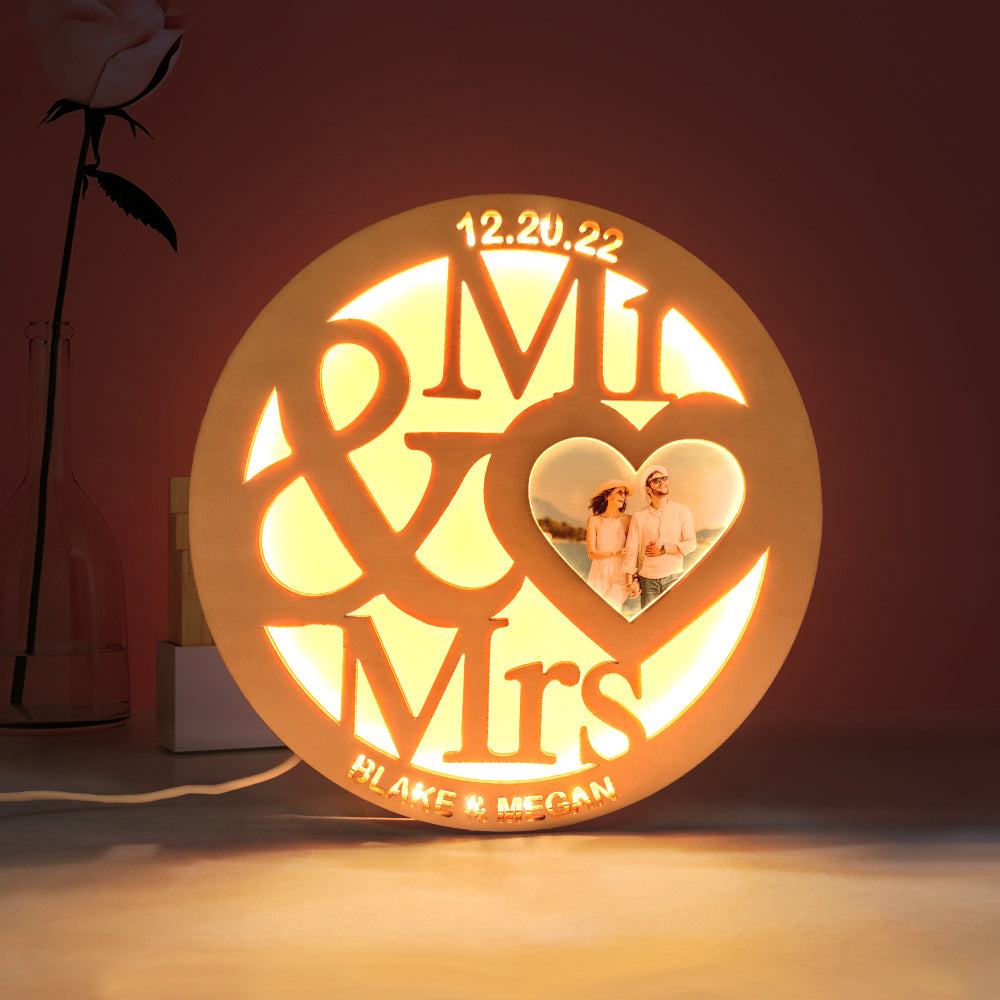 Custom Photo Wooden Lamp Personalized Engraved Name Night Light for Lover