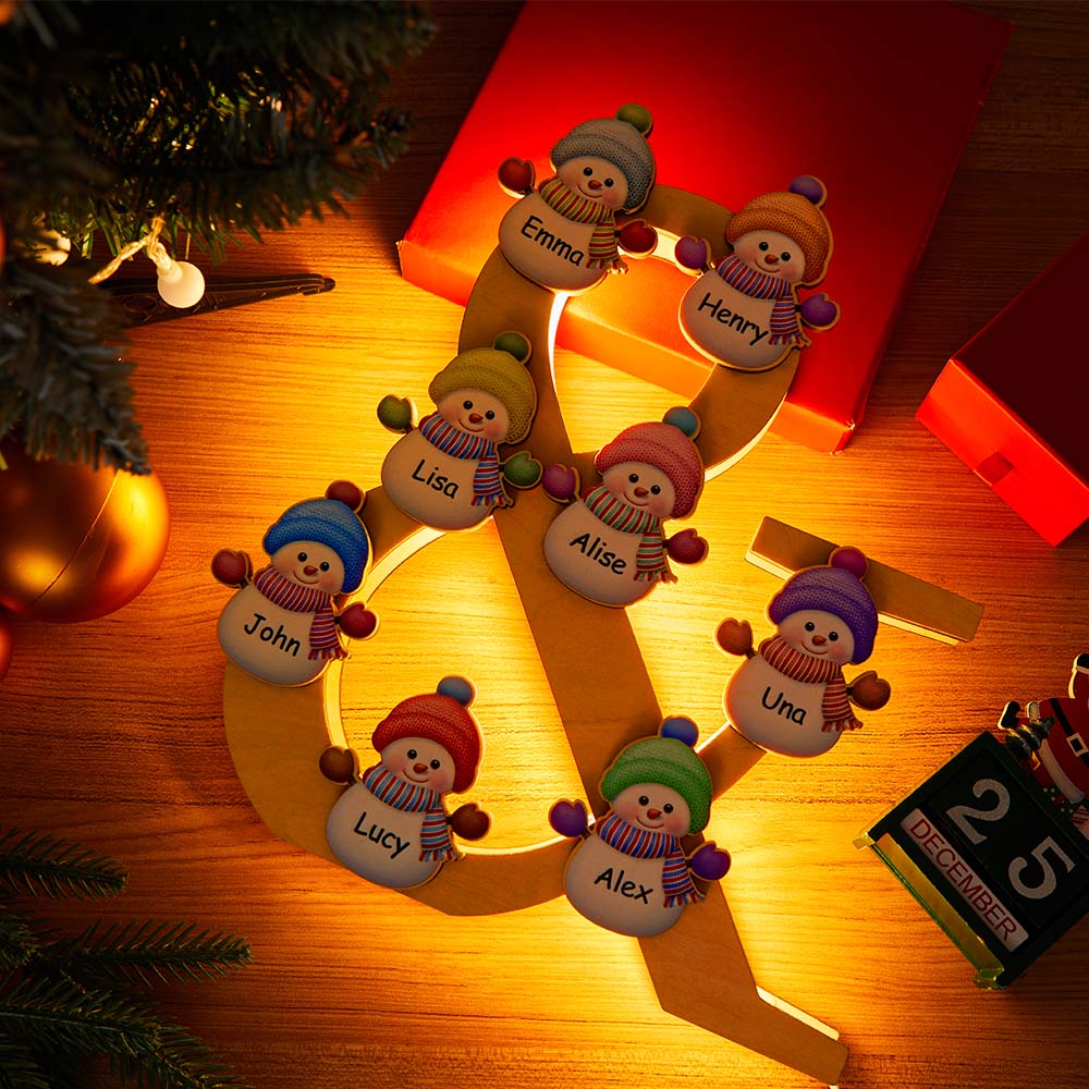 Personalized Snowman Family Name Lamp Custom Wooden Night Light Christmas Day Gift