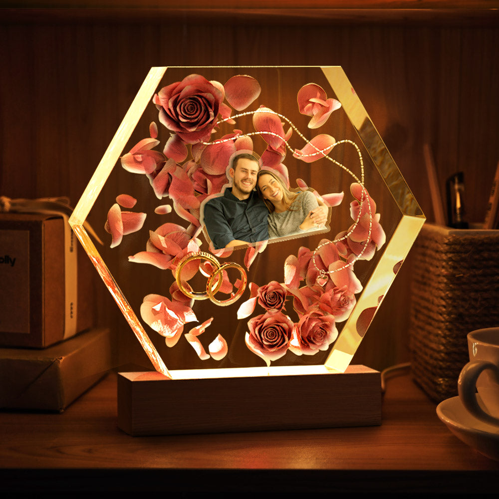 Custom Photo Night Light Hexagon Epoxy Home Gifts