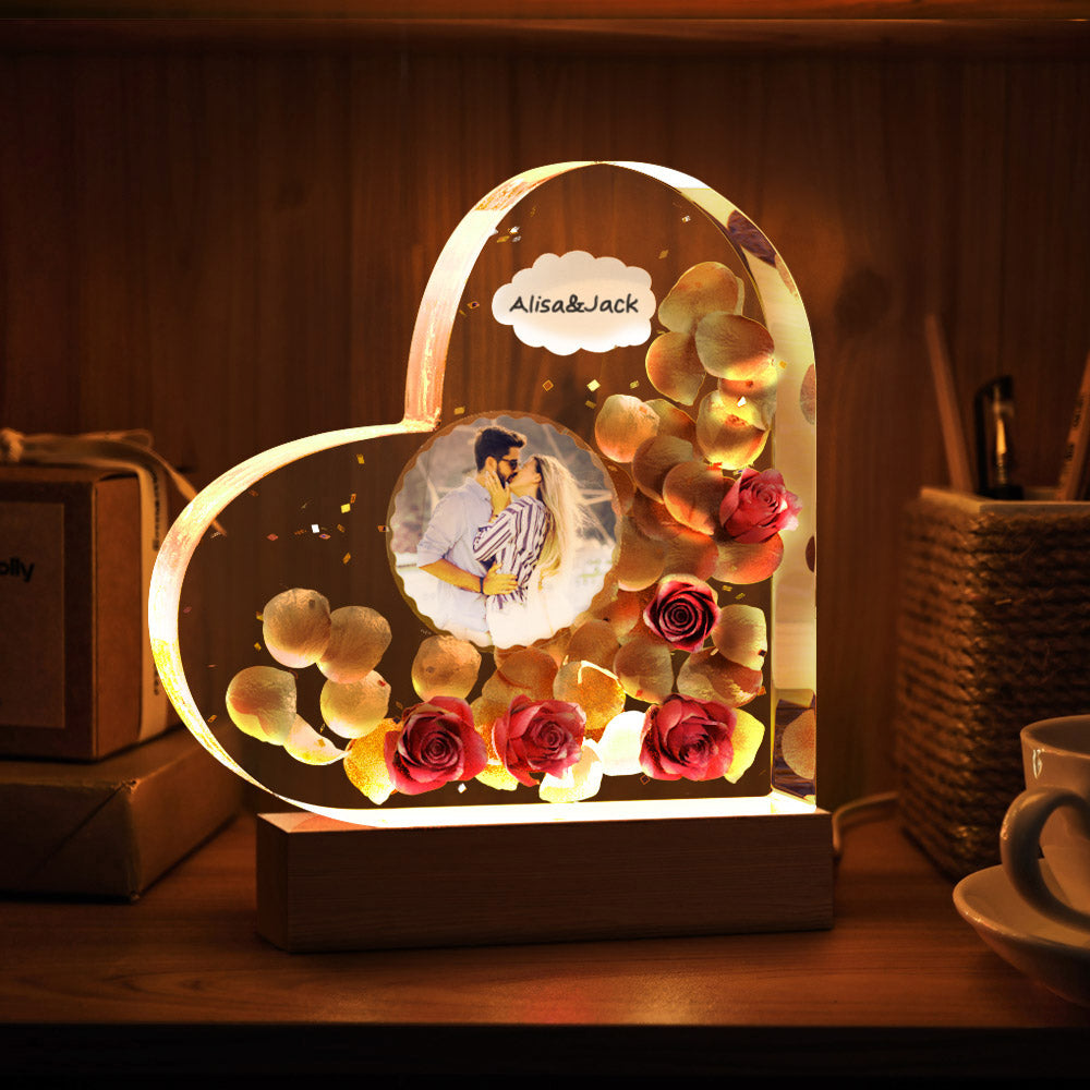 Custom Photo Engraved Night Light Heart Valentine's Day Epoxy Gifts