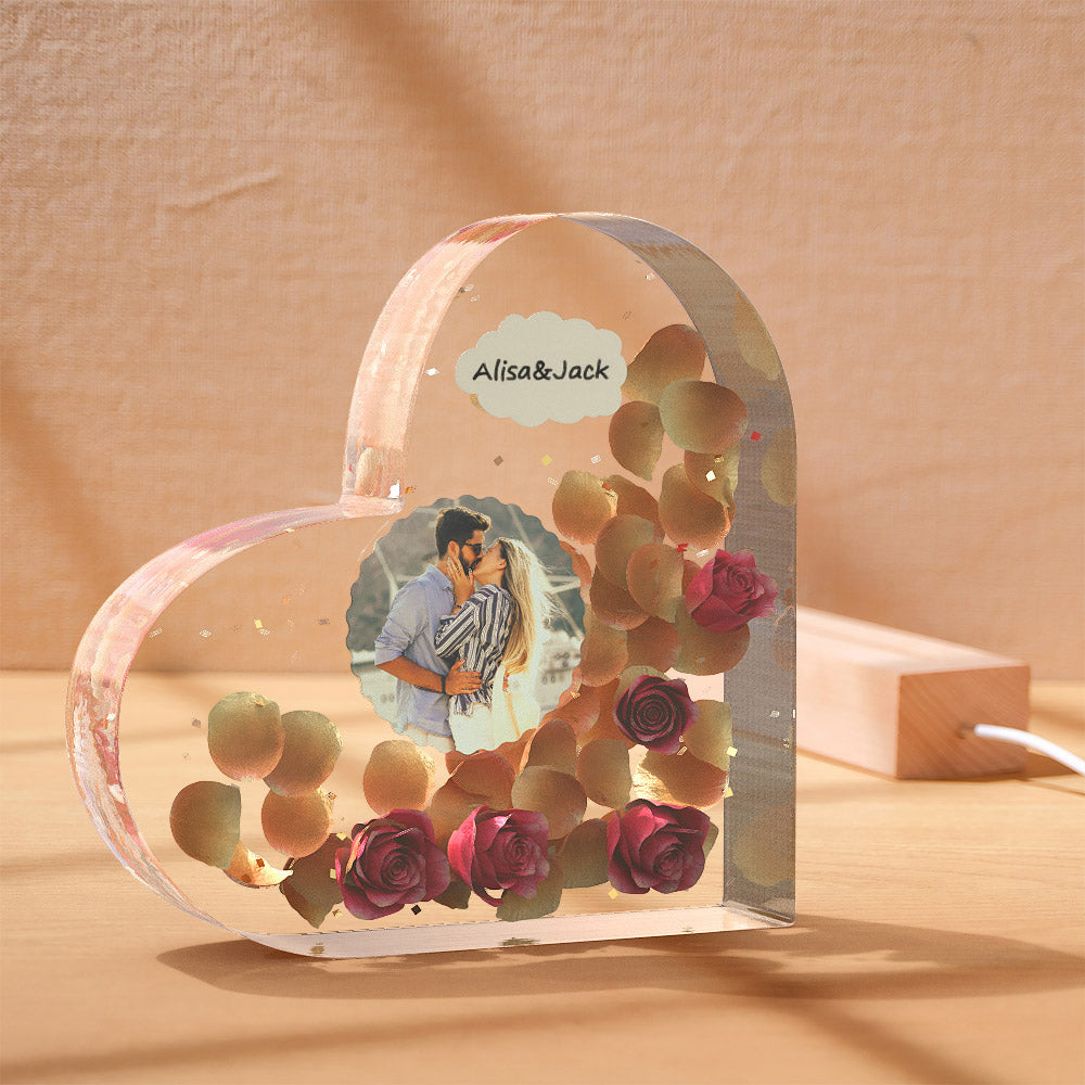 Custom Photo Engraved Night Light Heart Valentine's Day Epoxy Gifts