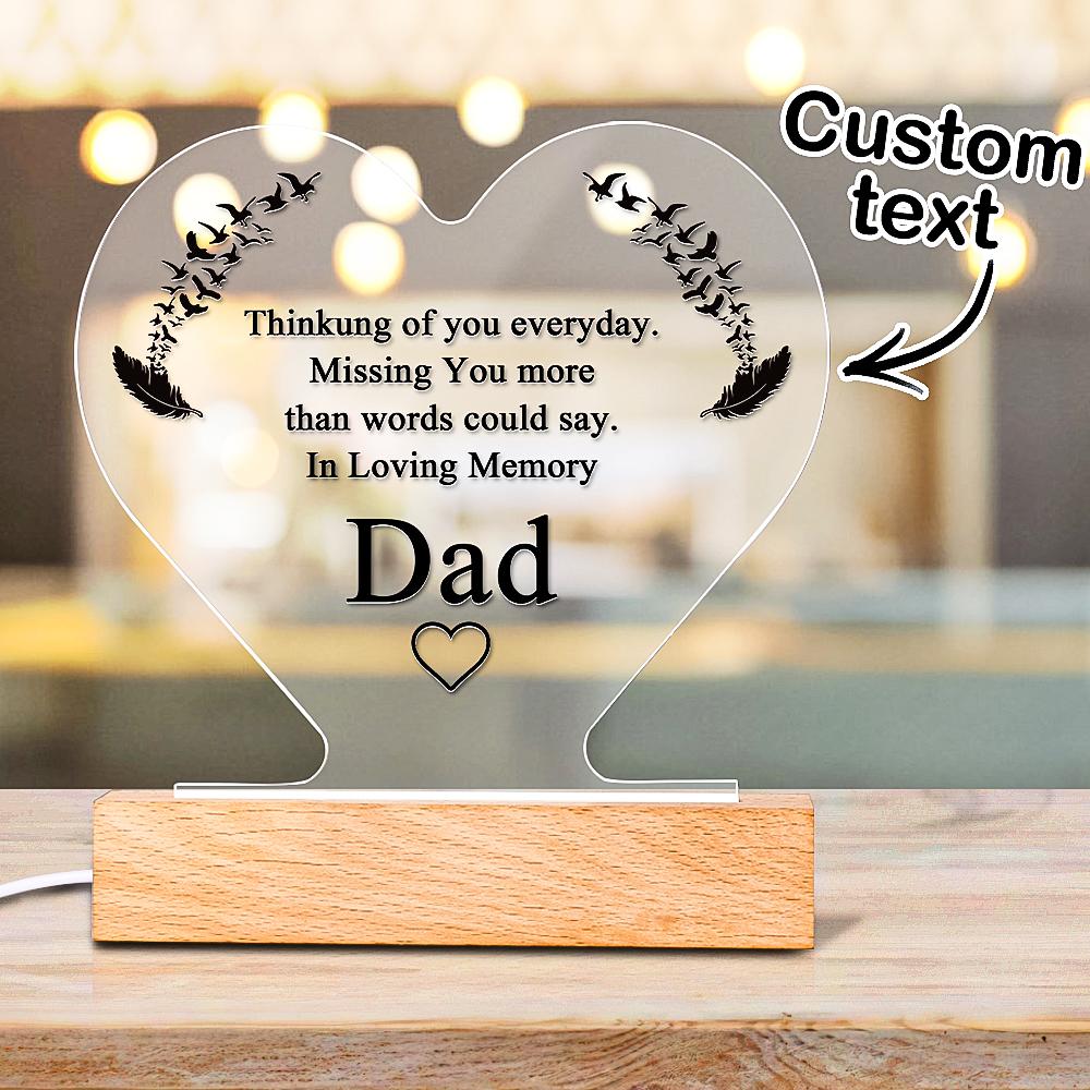 Custom Heart Night Light In Loving Memory of Dad