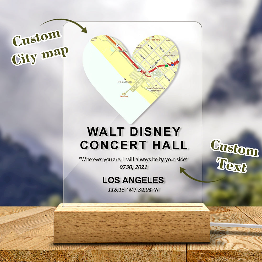 Custom Map Acrylic Lamp Plaque Glass Art Night Light Best Gifts For Her