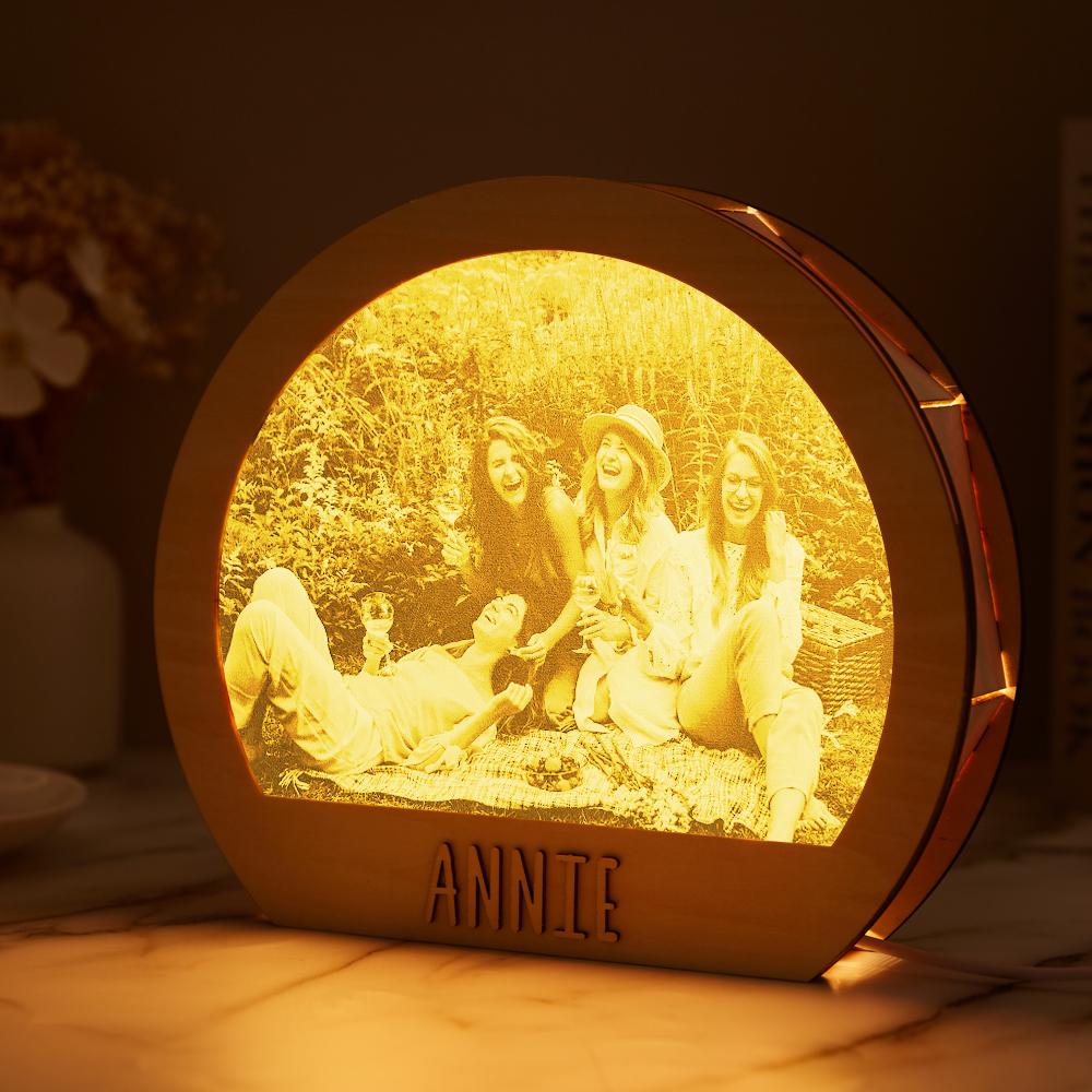 Custom Photo Engraved Night Light Decoration Room Wooden Lamp
