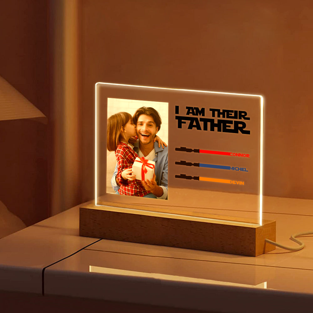 Personalized I Am Their Father Night Light Photo Acrylic Light Saber Plaque Father's Day Gifts