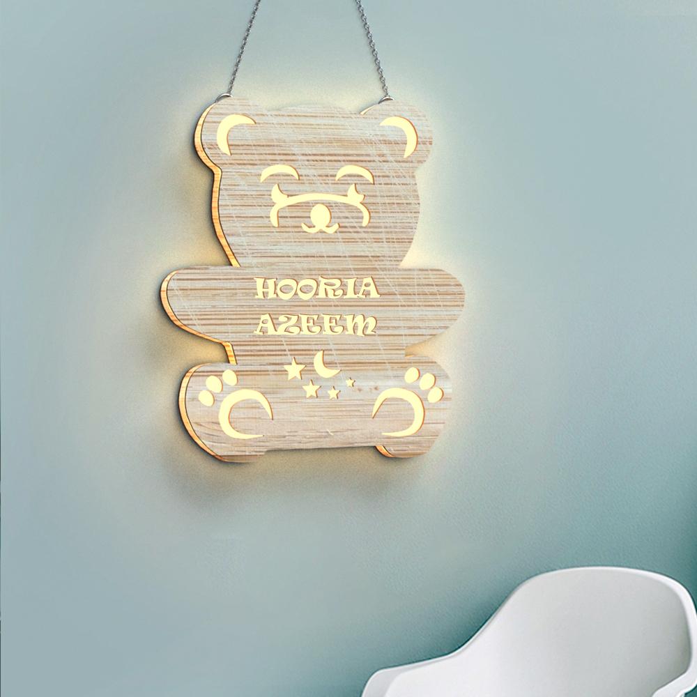 Custom Engraved Wooden Teddy Bear Lamp Wooden Lamp Carved Name And Message For Gifts