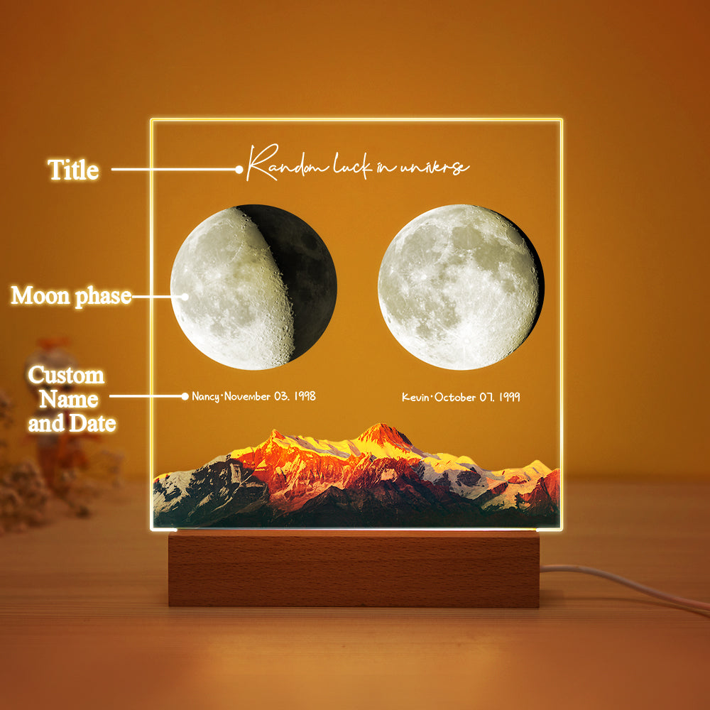 Custom Birth Moon Night Light Personalized Moon Phases LED Light for Birthday Anniversary Gifts