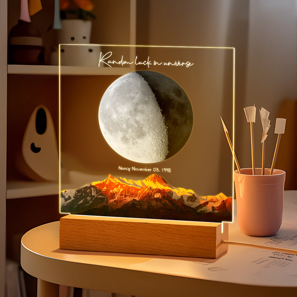 Custom Birth Moon Night Light Personalized Moon Phases LED Light for Birthday Anniversary Gifts