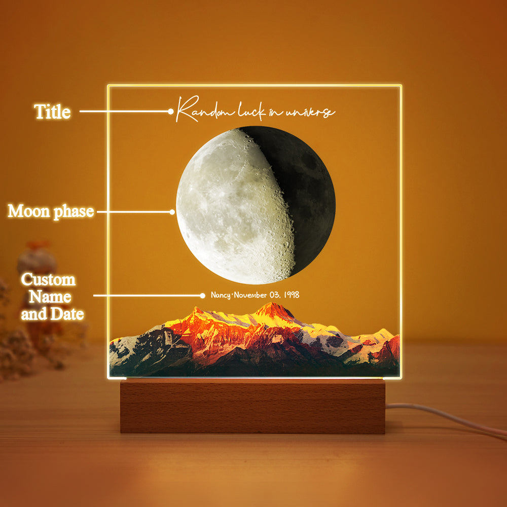 Custom Birth Moon Night Light Personalized Moon Phases LED Light for Birthday Anniversary Gifts