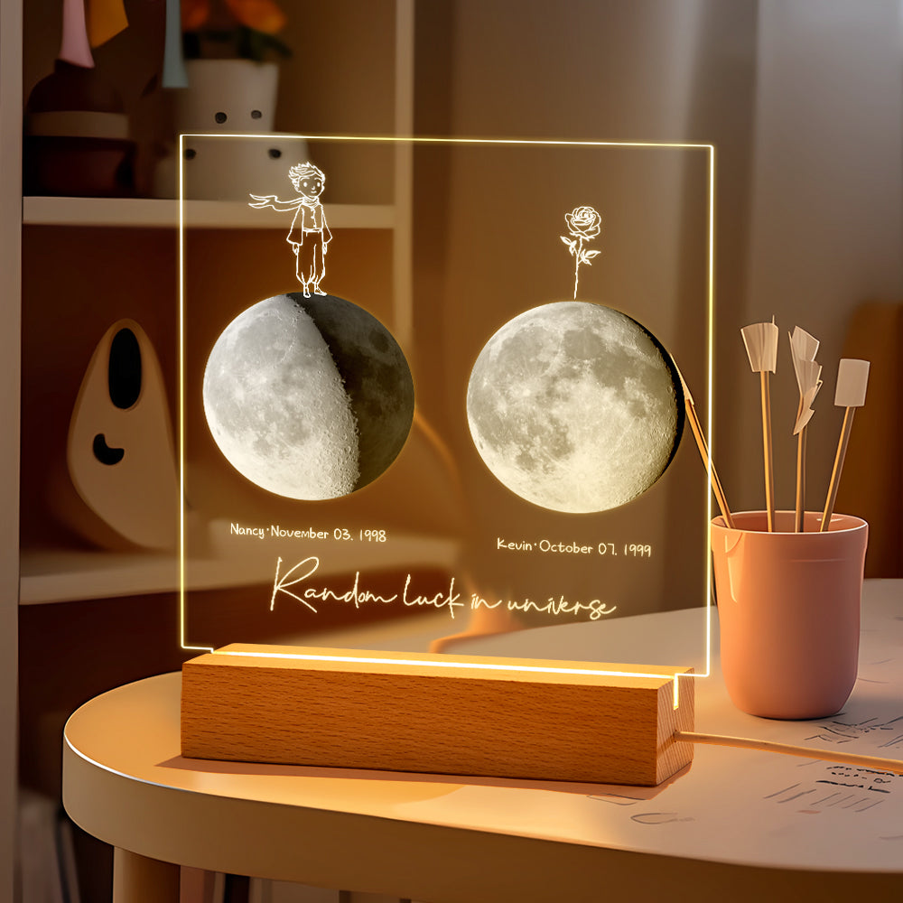 Custom Birth Moon Night Light Personalized Moon Phases LED Light for Birthday Anniversary Gifts