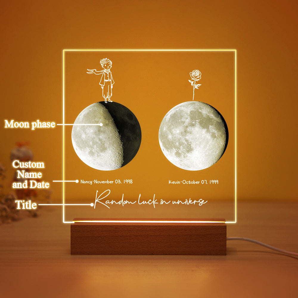 Custom Birth Moon Night Light Personalized Moon Phases LED Light for Birthday Anniversary Gifts