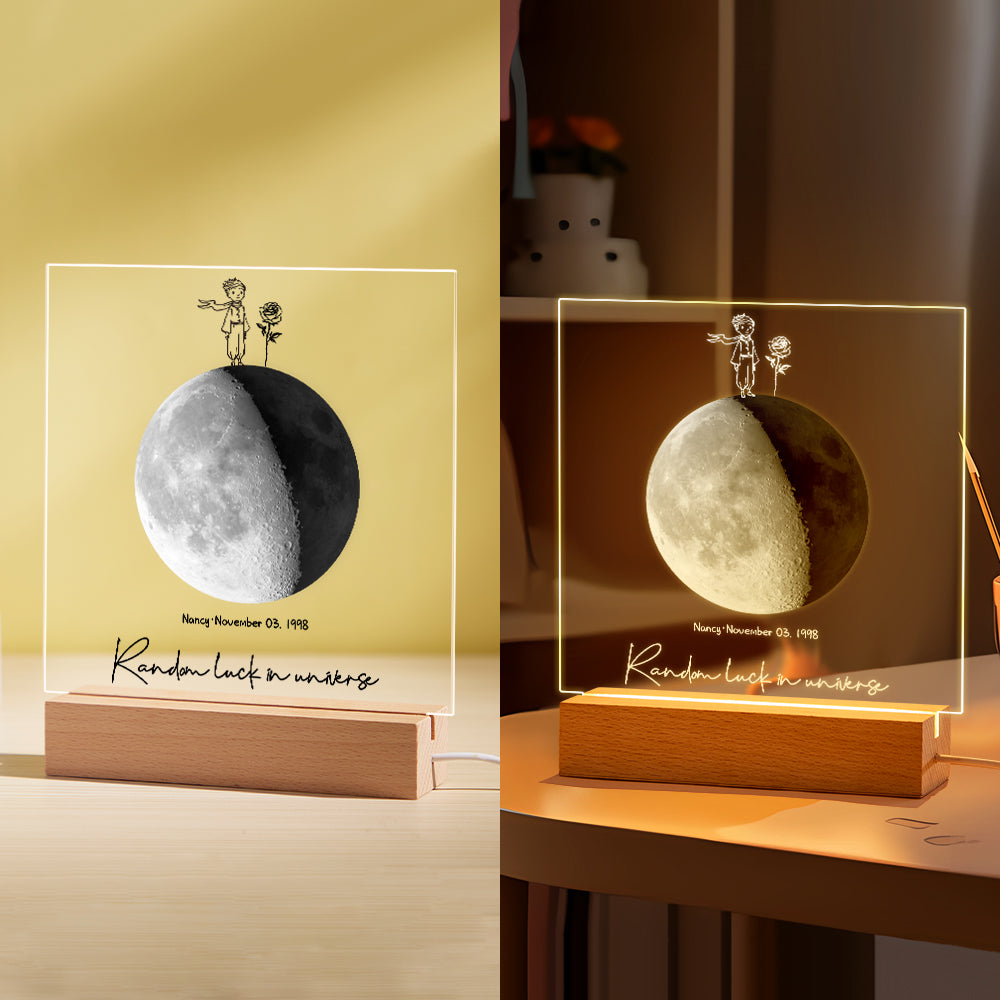 Custom Birth Moon Night Light Personalized Moon Phases LED Light for Birthday Anniversary Gifts