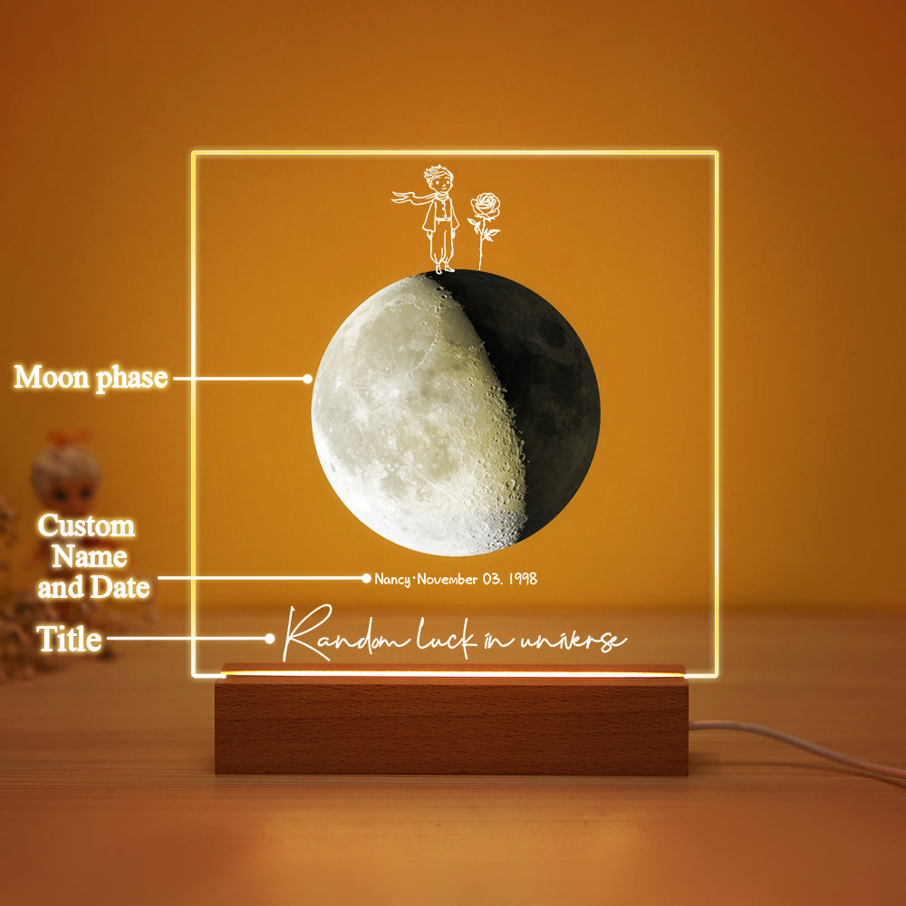 Custom Birth Moon Night Light Personalized Moon Phases LED Light for Birthday Anniversary Gifts