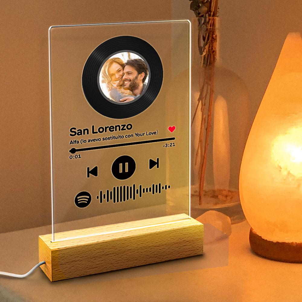 Custom Photo Spotify Acrylic Plaque Lamp with Wooden Stand