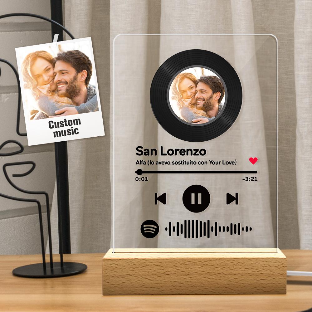 Custom Photo Spotify Acrylic Plaque Lamp with Wooden Stand