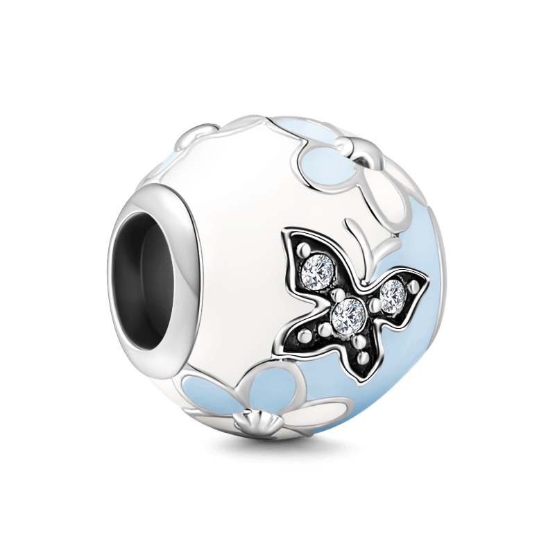 Blue Butterfly and Flowers Charm