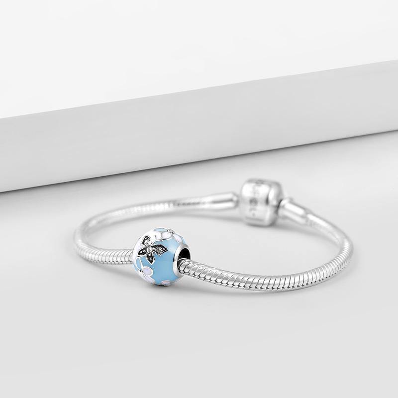 Blue Butterfly and Flowers Charm